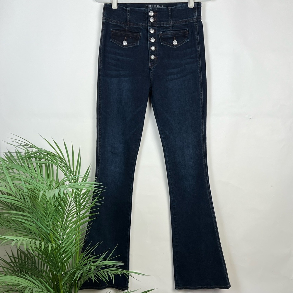 Veronica Beard Beverly Skinny Flare High Rise Jeans 29 Sailor Dark Ink Wash - Picture 2 of 9
